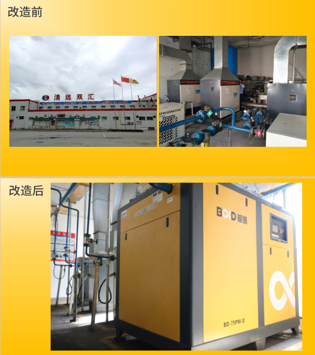 雙匯食品經葆德節能空壓機改造前后現場對比圖 雙匯食品經葆德節能空壓機改造前后現場對比圖